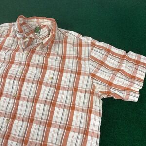 Timberland Plaid Short Sleeve Button Down Shirt Men's XL Orange White Casual